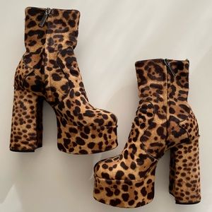 SAINT LAURENT Billy Boots in Leopard Pony Fur LIKE NEW